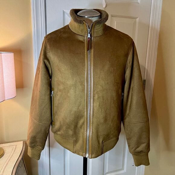 NWT Men’s Robert Graham Faux Vegan Suede Bomber Jacket Tan Size SMALL - Picture 5 of 9